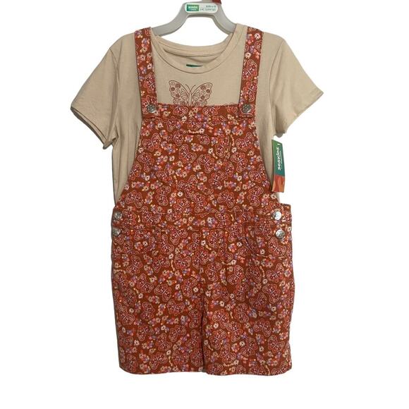 365 Kids Garanimals Girls Size 8 Shortall Orange Beige Set 2-Piece shorts shirt - Picture 4 of 11